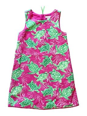 Tommy Bahama Girls Pink and Green Sea Turtle Shift Dress Size 8